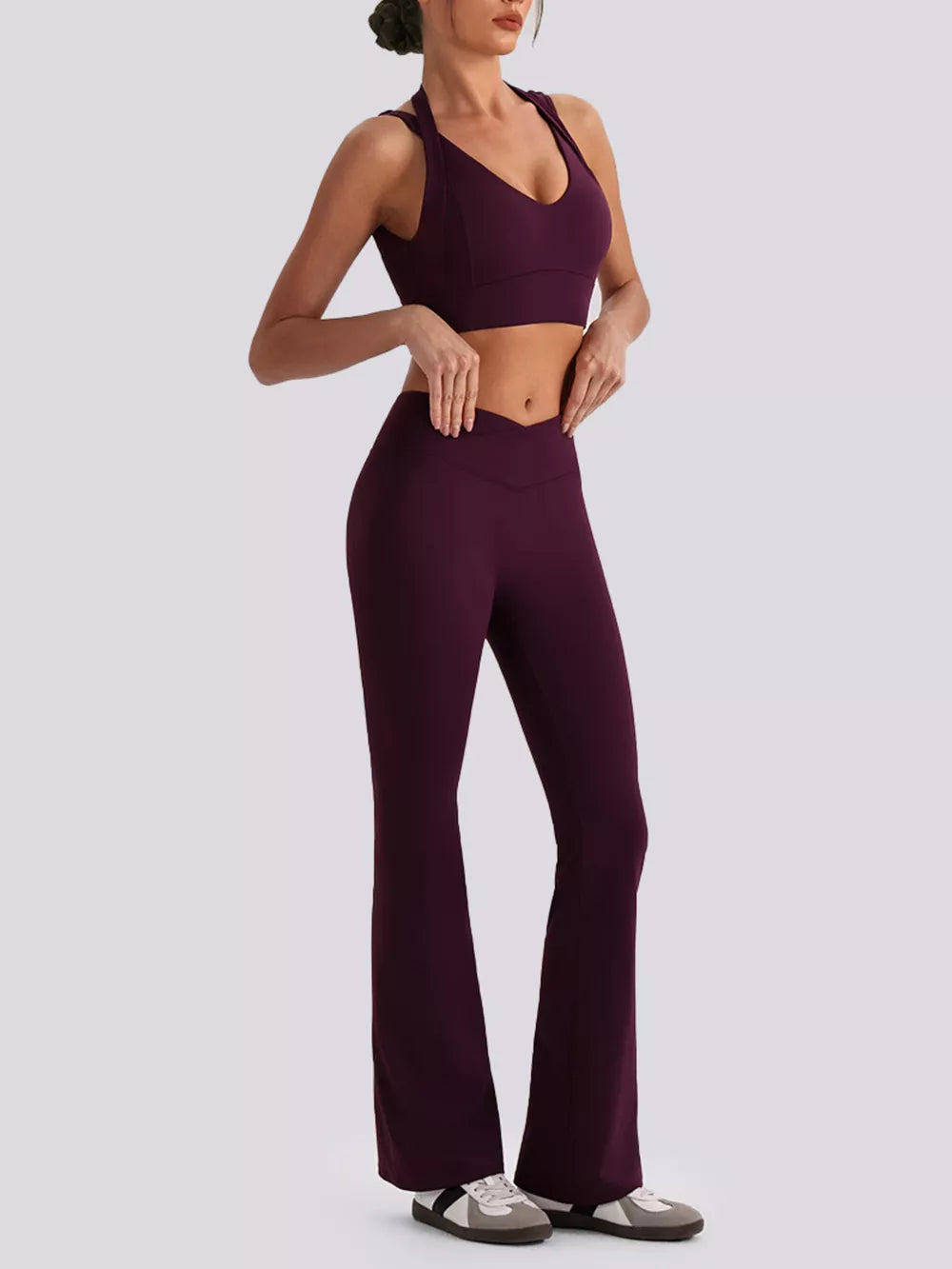 Seamless Criss-cross V-neck Tank And Leggings Set in Dark Navy with Zipper