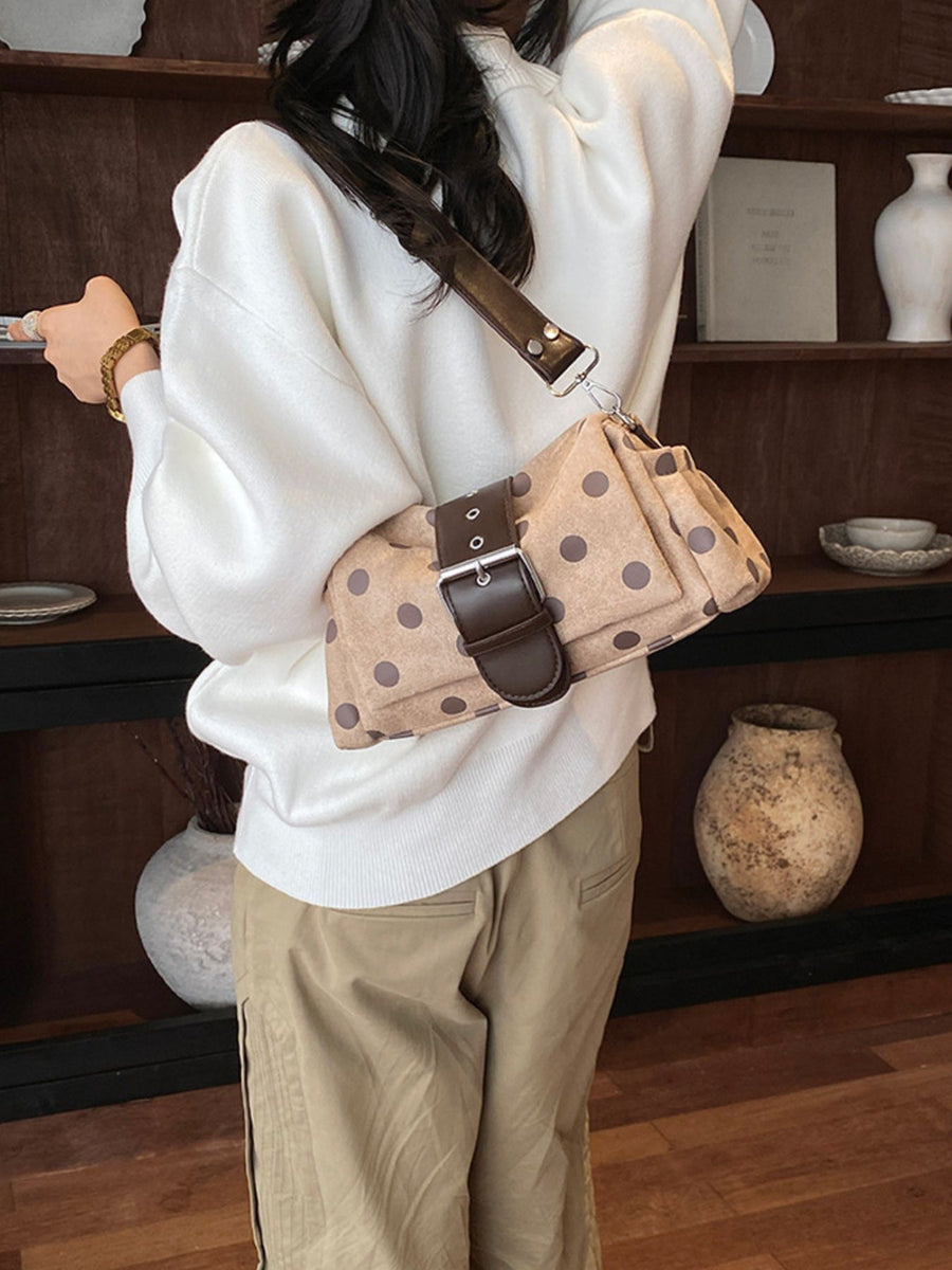 shoulder bag featuring polka-dot in Khaki with PU Leather Imported Size &amp texture