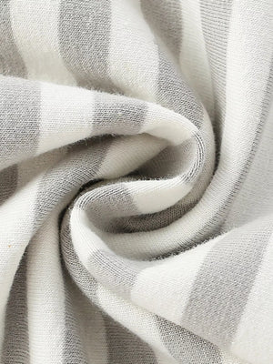 Light gray and white striped cotton sweatshirt with a crew neck.
