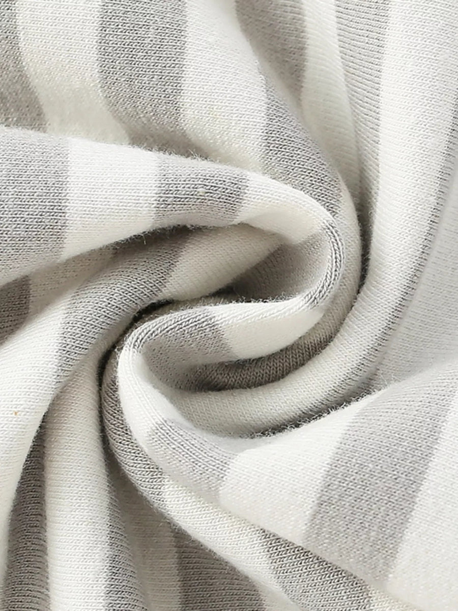 Light gray and white striped cotton sweatshirt with a crew neck.