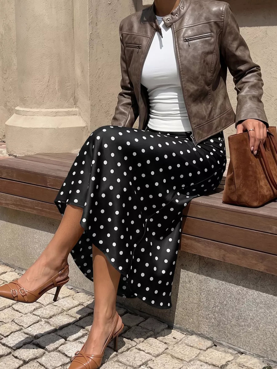 Polka Dot Midi Skirt in Orange-red, view 17