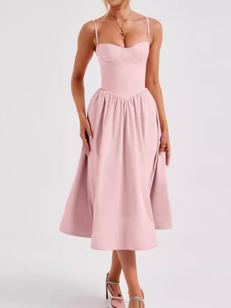 Sweetheart Neck Midi Cami Dress in Red with zipper
