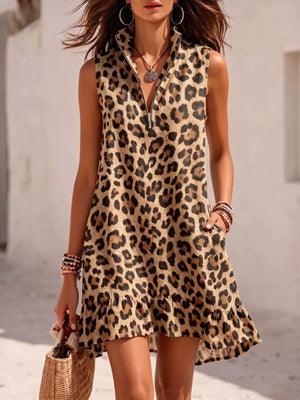 tan mini dress with leopard and collared