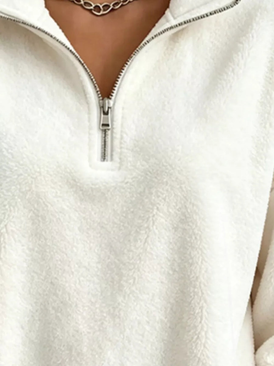 Full Size Quarter-zip Fleece Sweatshirt Plus Size in Dark Blue with plus-size