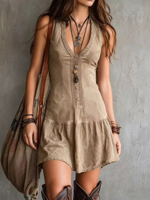 Blue A-line mini dress with v-neck