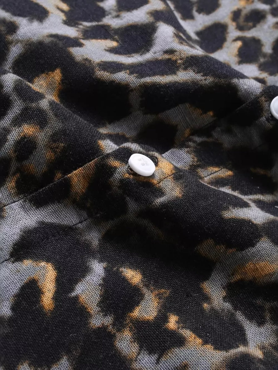 Leopard button-down shirt with hip-length and button-front