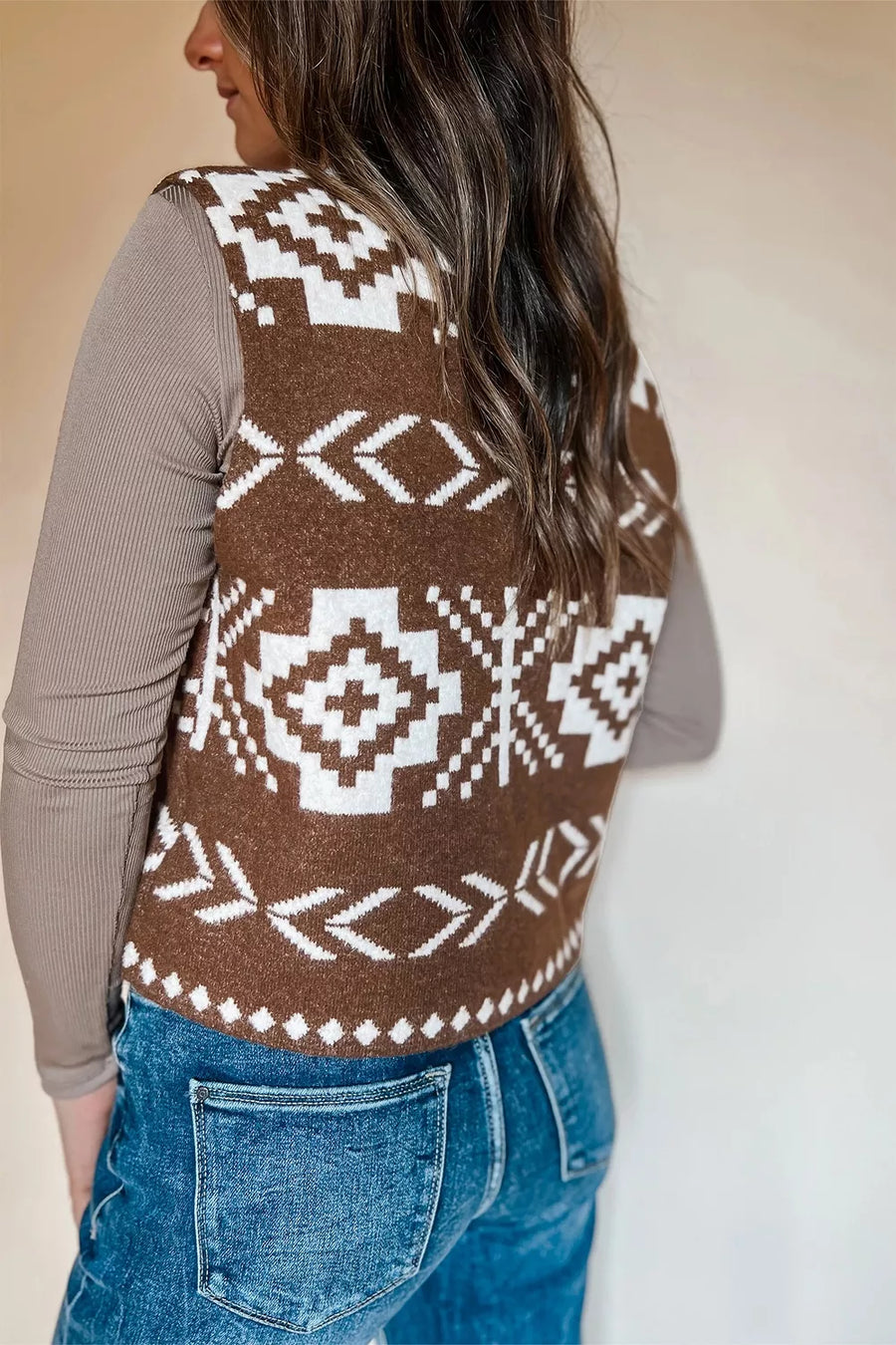 Western Geometric Sleeveless Knit Sweater Vest in this colorway