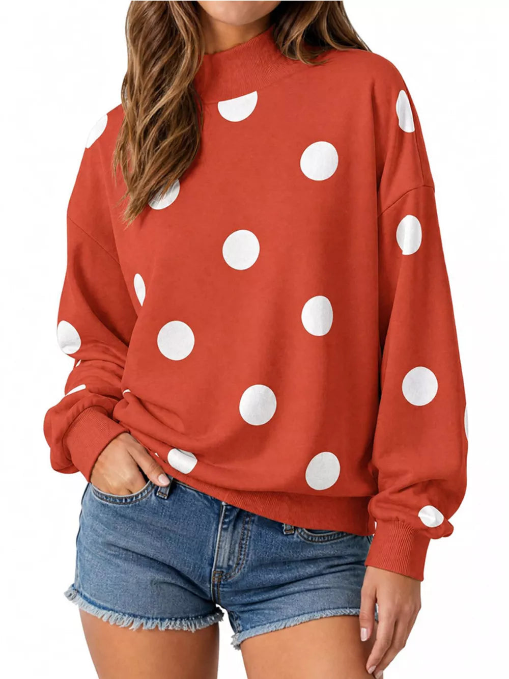 sweatshirt featuring polka dot in Red with 95% polyester, 5% elastane Care instructions: Machine wash cold texture