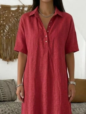 Khaki Full Size Button Detail Half Sleeve Dress Plus Size