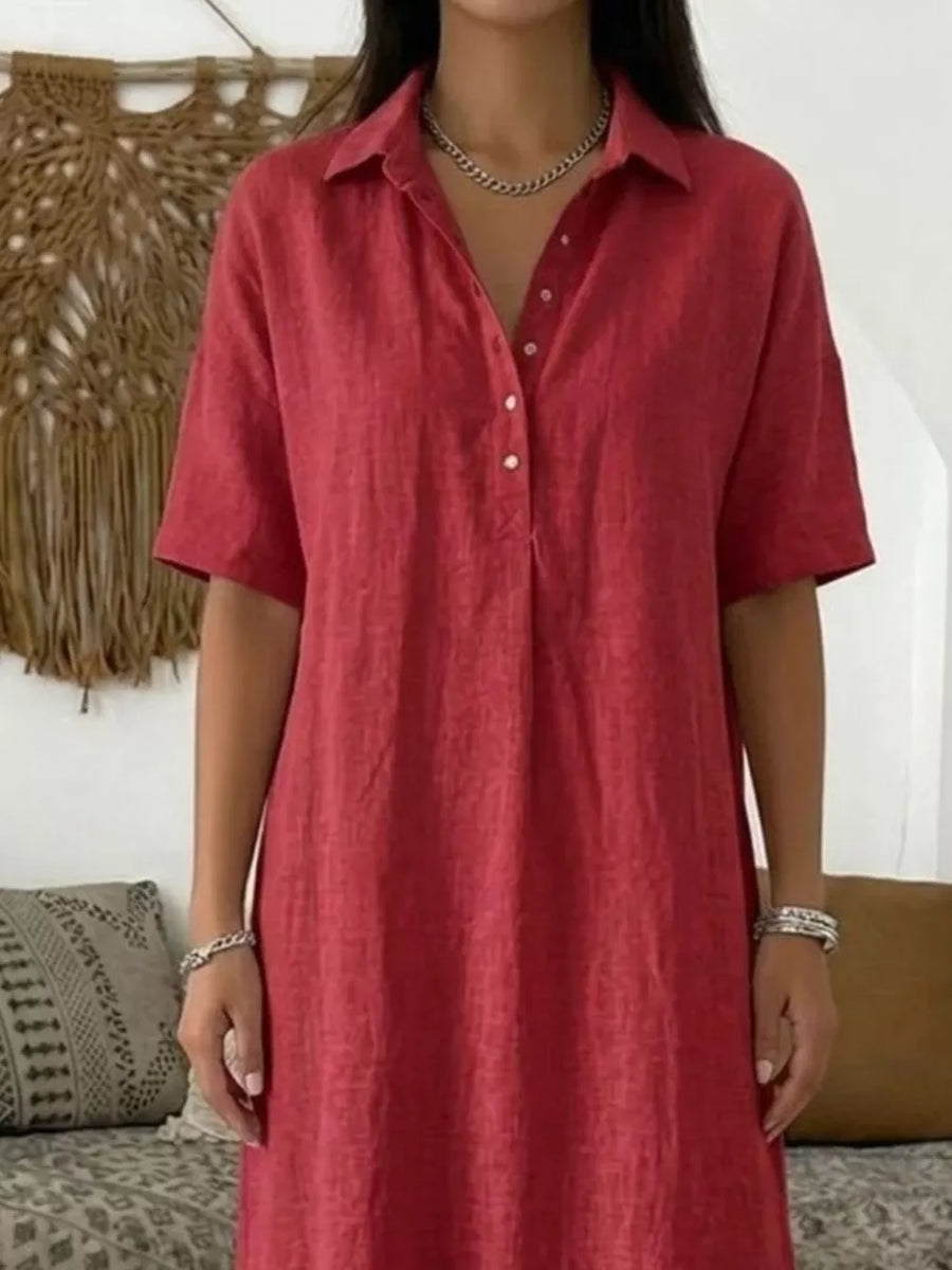 Khaki Full Size Button Detail Half Sleeve Dress Plus Size