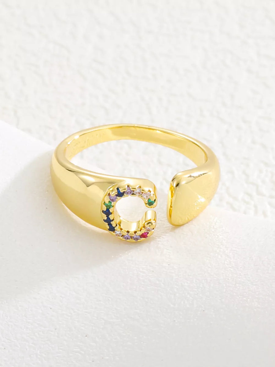 18k Gold-plated Zircon Letter Ring in K with gold-plated