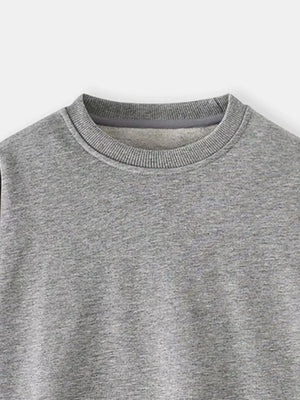 Gray crew-neck sweatshirt for kids with ribbed collar and cuffs