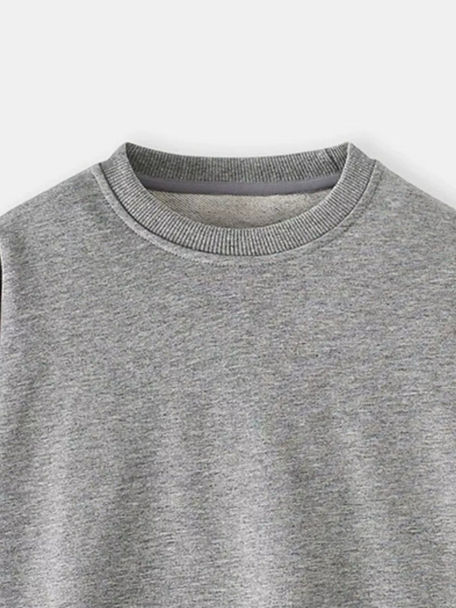 Gray crew-neck sweatshirt for kids with ribbed collar and cuffs