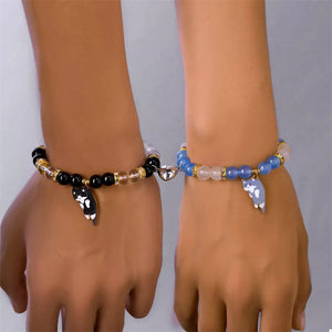 2 Piece 18k Gold-plated Beaded Cat Charm Bracelet in Style D with beaded