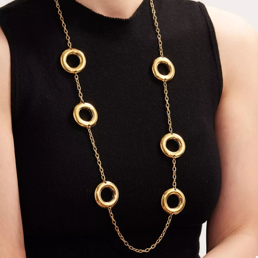 18k Gold-plated Circle Chain Statement Necklace in gold with gold-plated