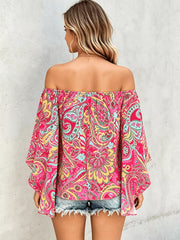 bohemian off-shoulder top in Blue with off-shoulder