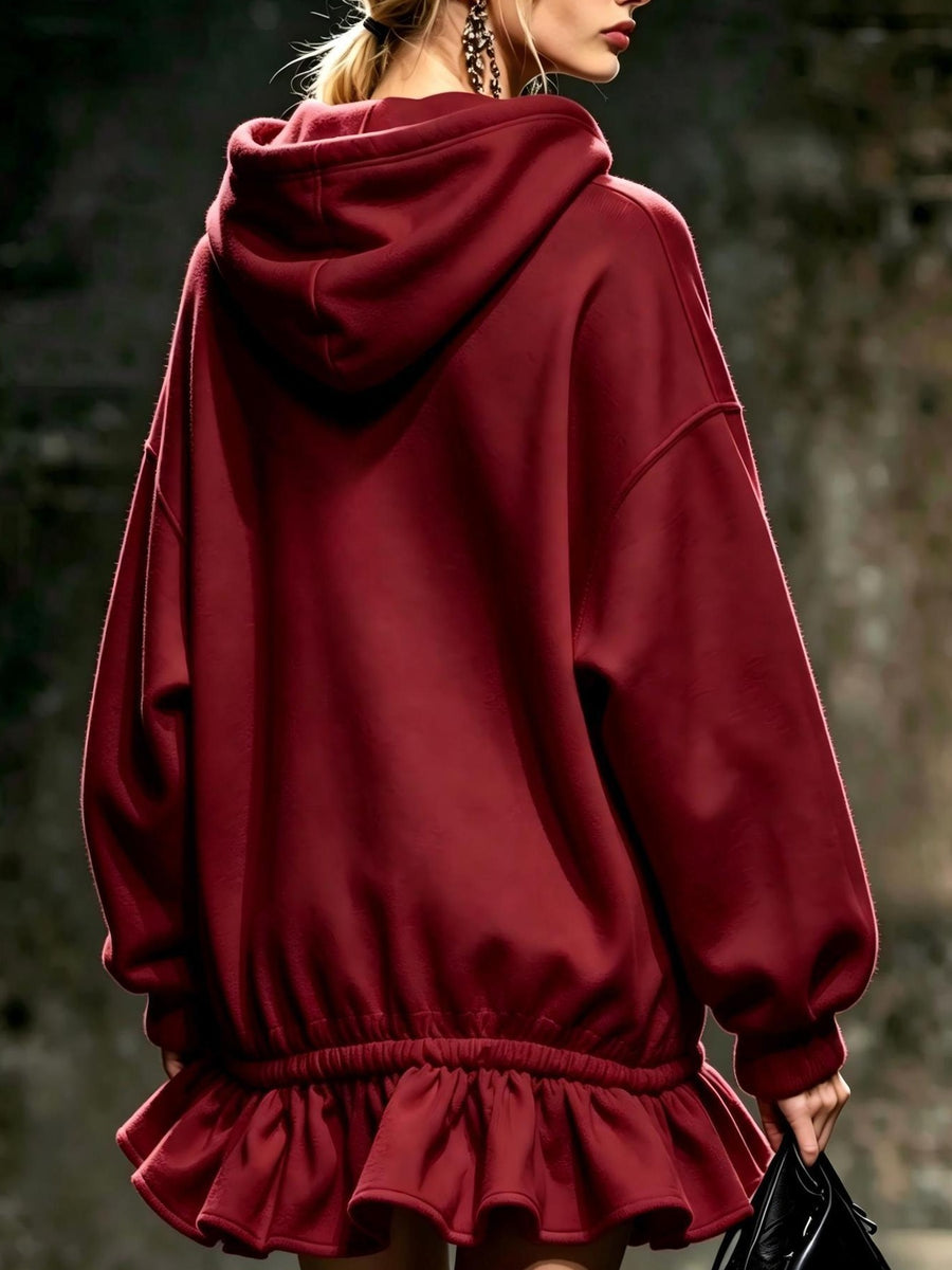 Red mini dress with pocketed and long sleeve