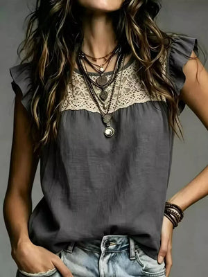 Lace Trim Ruffle Sleeve Blouse Plus Size option 7