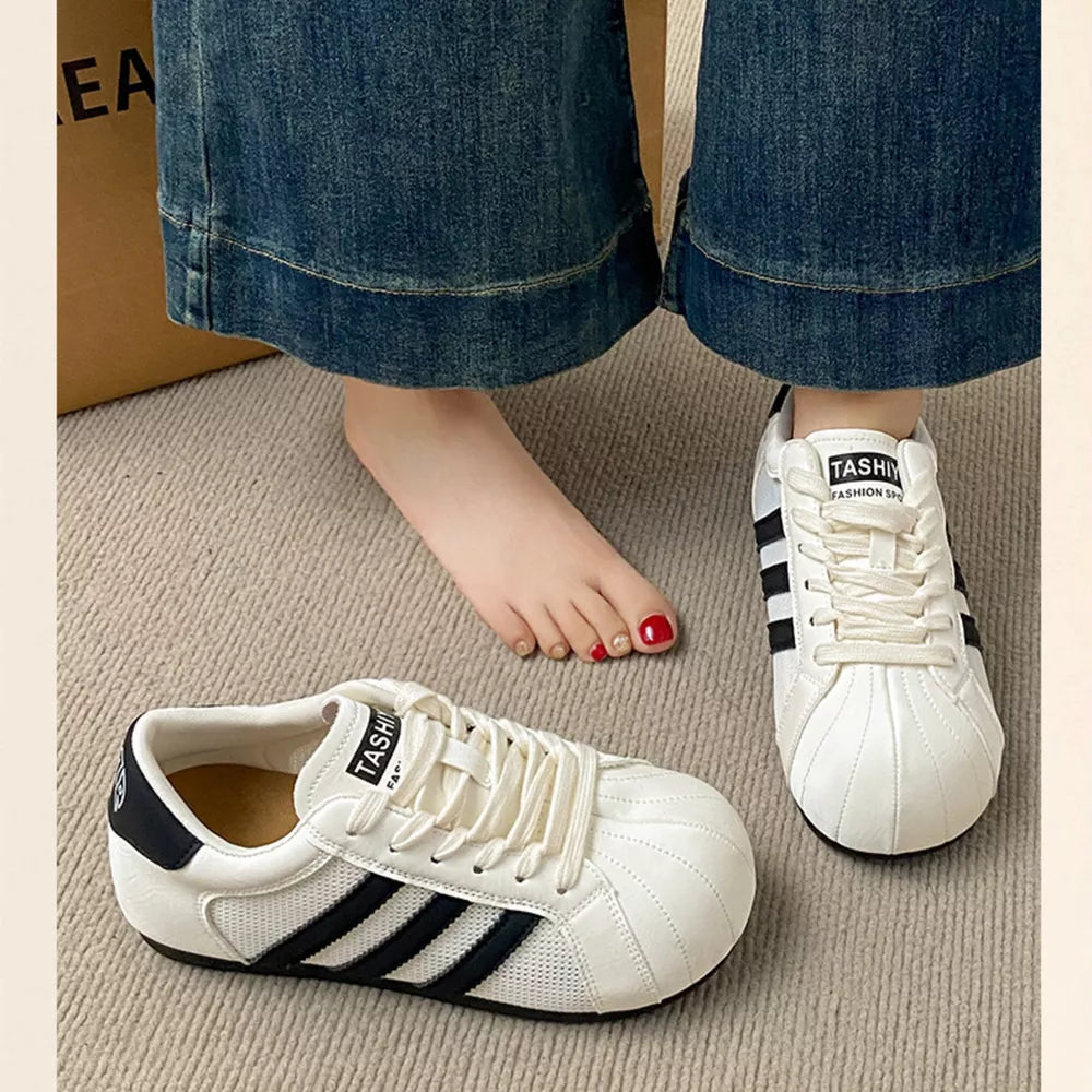 Red Lace Up Round Toe Sneakers