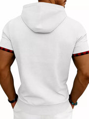 Grey Men's Full Size Letter Graphic Short Sleeve Hooded Top