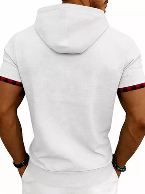 Grey Men's Full Size Letter Graphic Short Sleeve Hooded Top