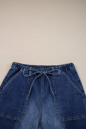 Drawstring Raw Hem Wide Leg Denim Pants option 10