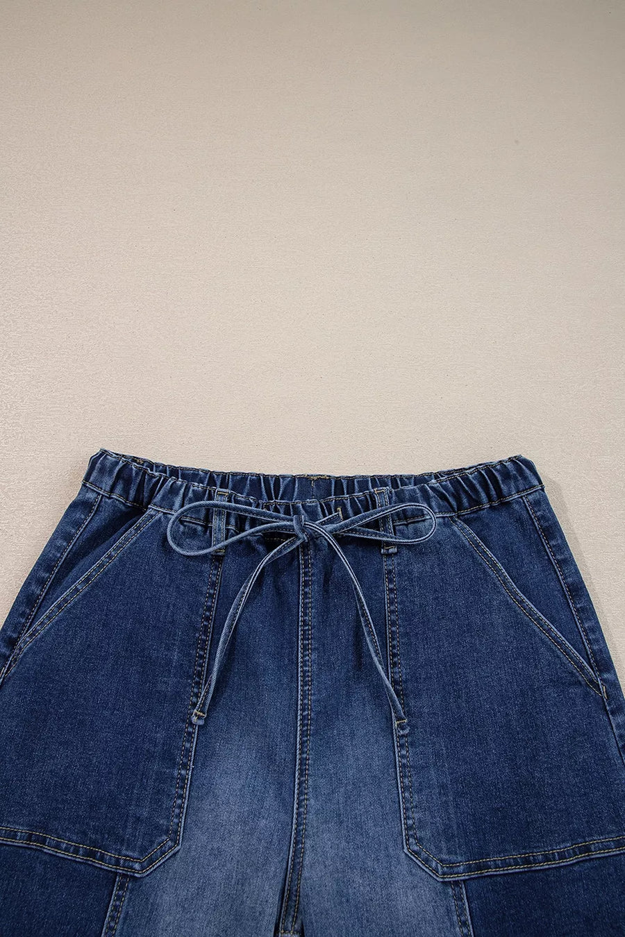 Drawstring Raw Hem Wide Leg Denim Pants option 10