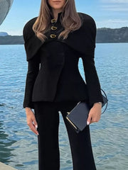 blazer in black featuring cape overlay and fitted fit