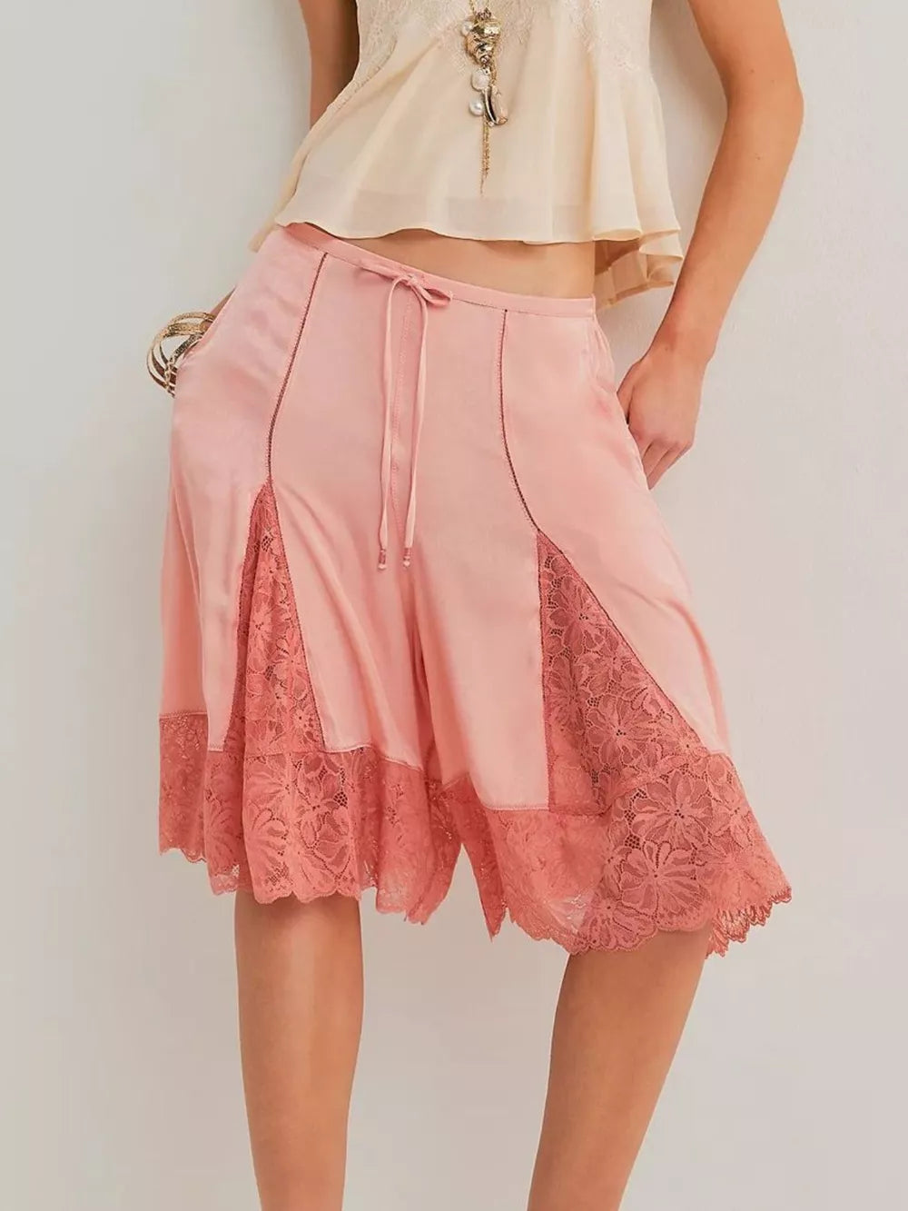 Black Lace Trimmed Relaxed Fit Shorts