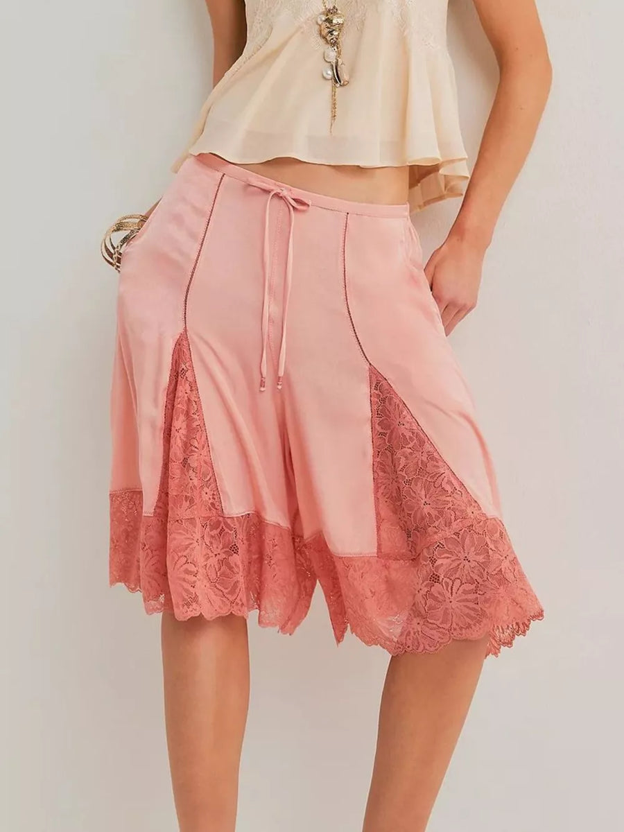 Black Lace Trimmed Relaxed Fit Shorts