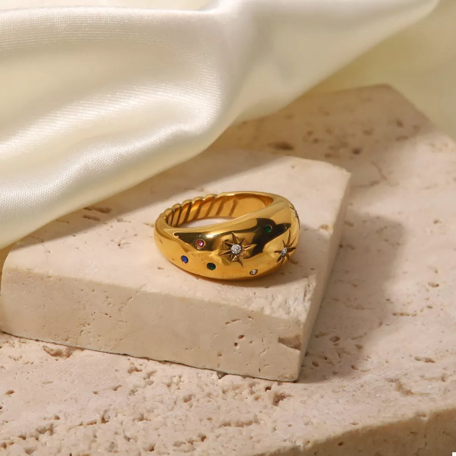 ring in Gold with celestial and gold-plated