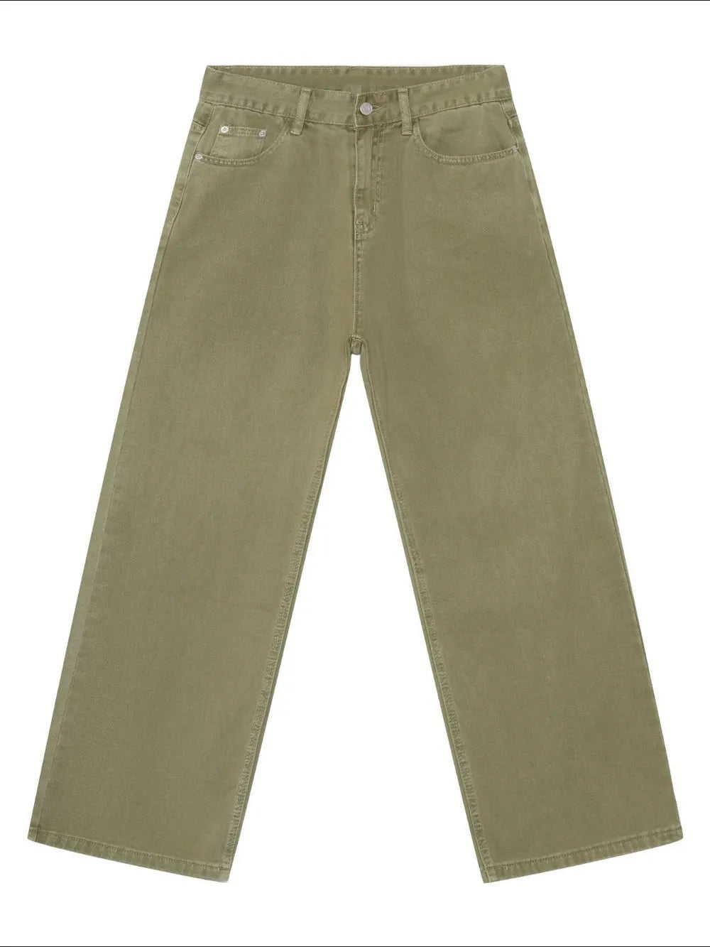 Wide-leg rigid denim trousers in yellow-green with a casual, relaxed fit.