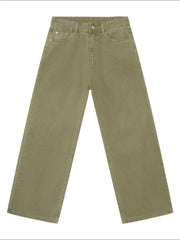 Wide-leg rigid denim trousers in yellow-green with a casual, relaxed fit.