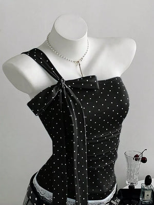 Navy Polka Dot One-shoulder Cami
