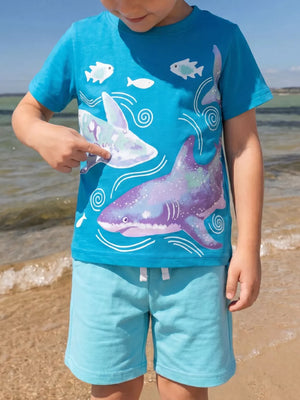Children's Shark Print Cotton T-shirt
