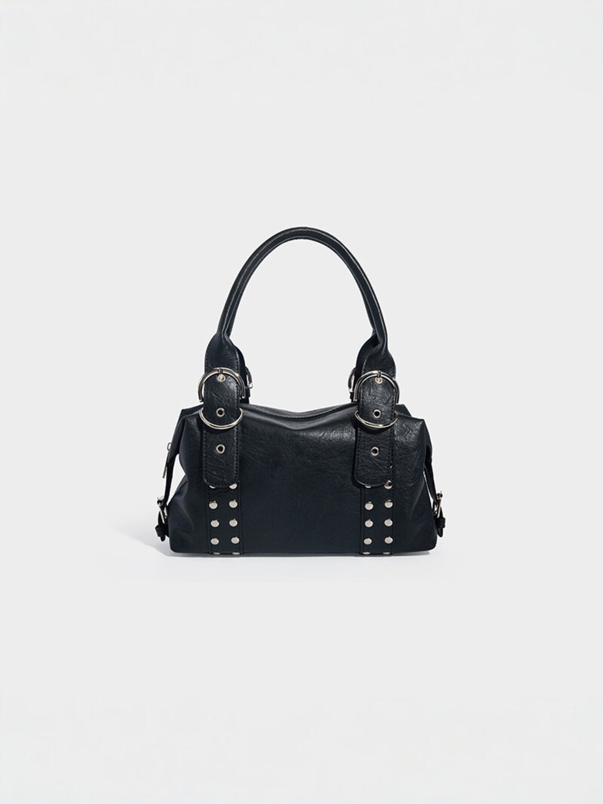 Studded Decor Shoulder Bag With Buckle in black with studded
