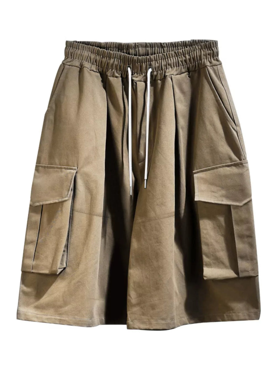 Army Green Men's Full Size Cargo Shorts With Drawstring Waist