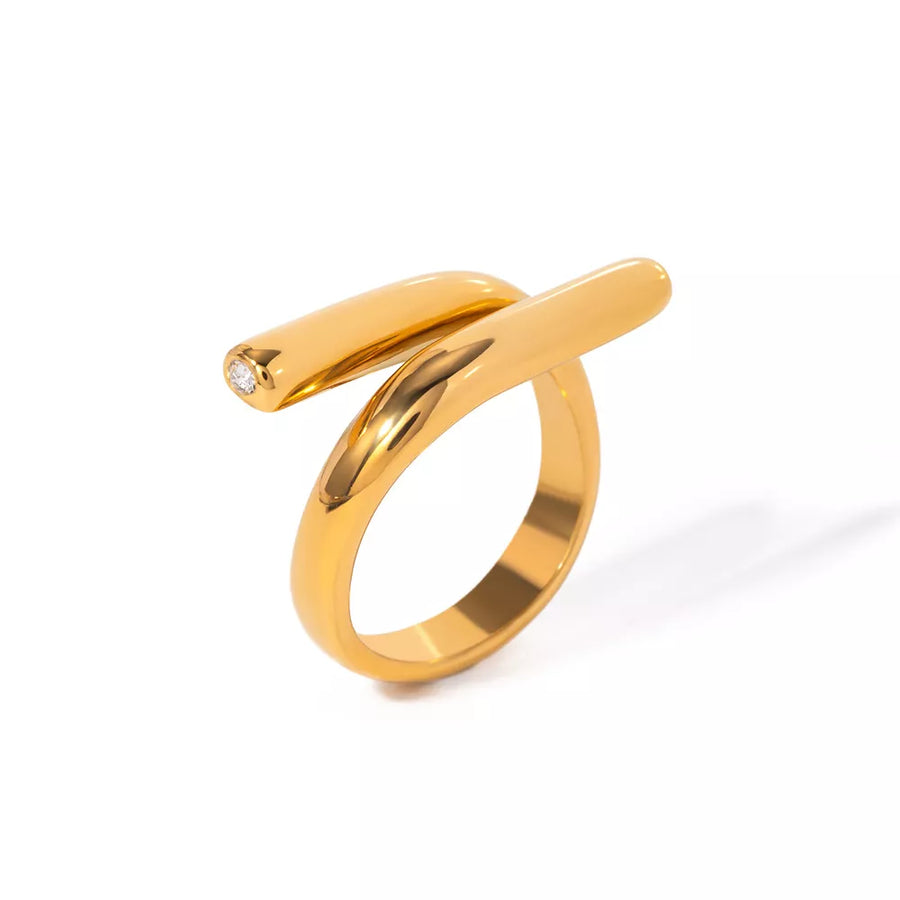 18k Gold-plated Stainless Steel Bypass Ring in Silver with gold-plated