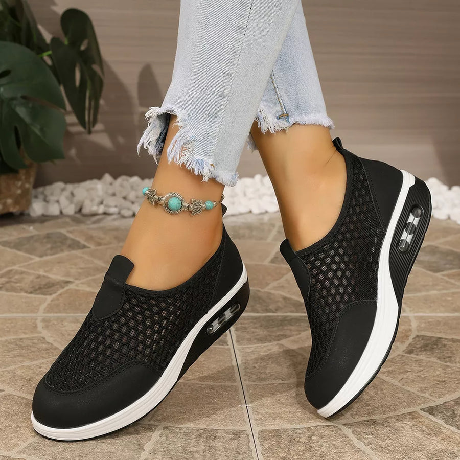 Grey with Round Toe Mesh Sneakers