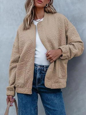 olive green regular quilted jacket with collared