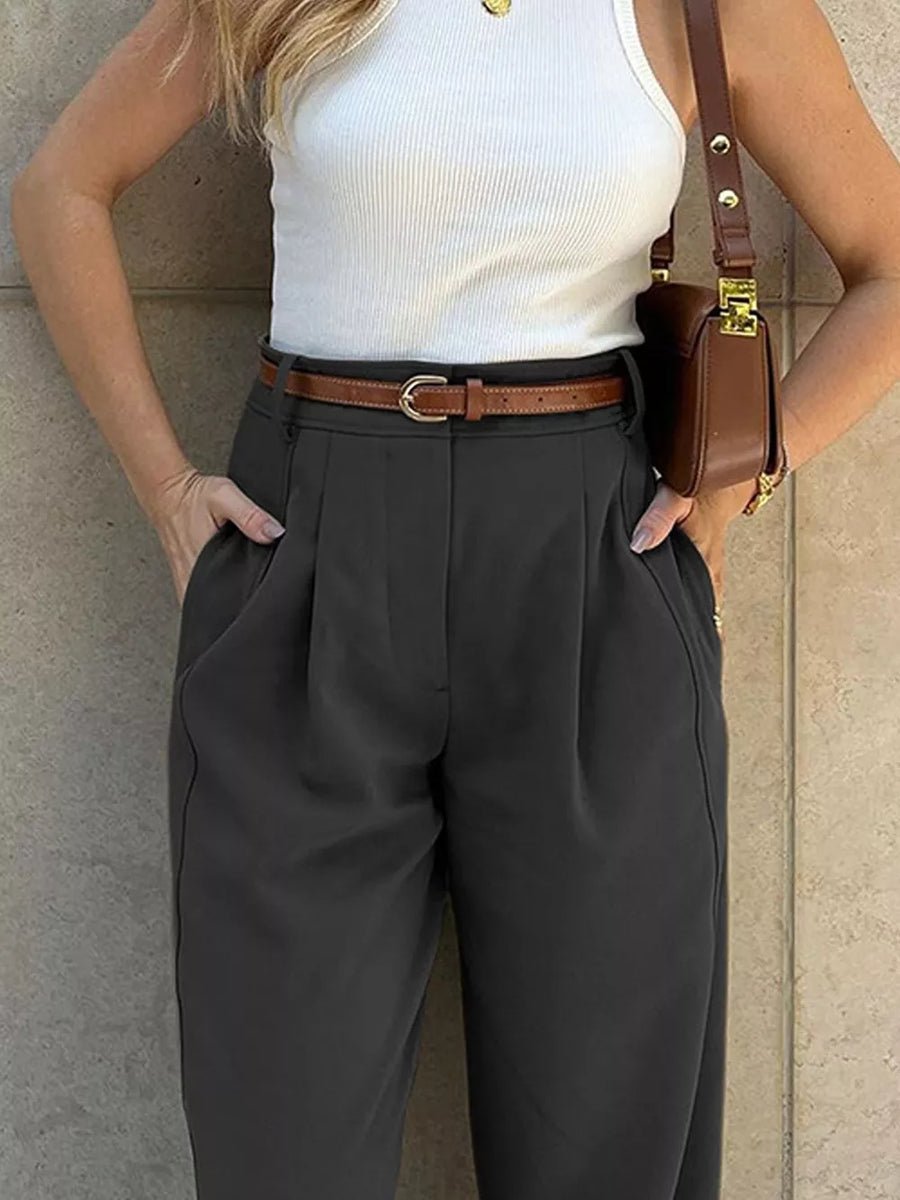 High-waisted Pleated Pants in Army Green