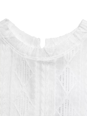 White textured knit maternity t-shirt with crew neck and diamond pattern