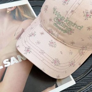Beige with Floral Print Baseball Cap