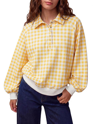 Yellow sweatshirt with hip-length and half-button