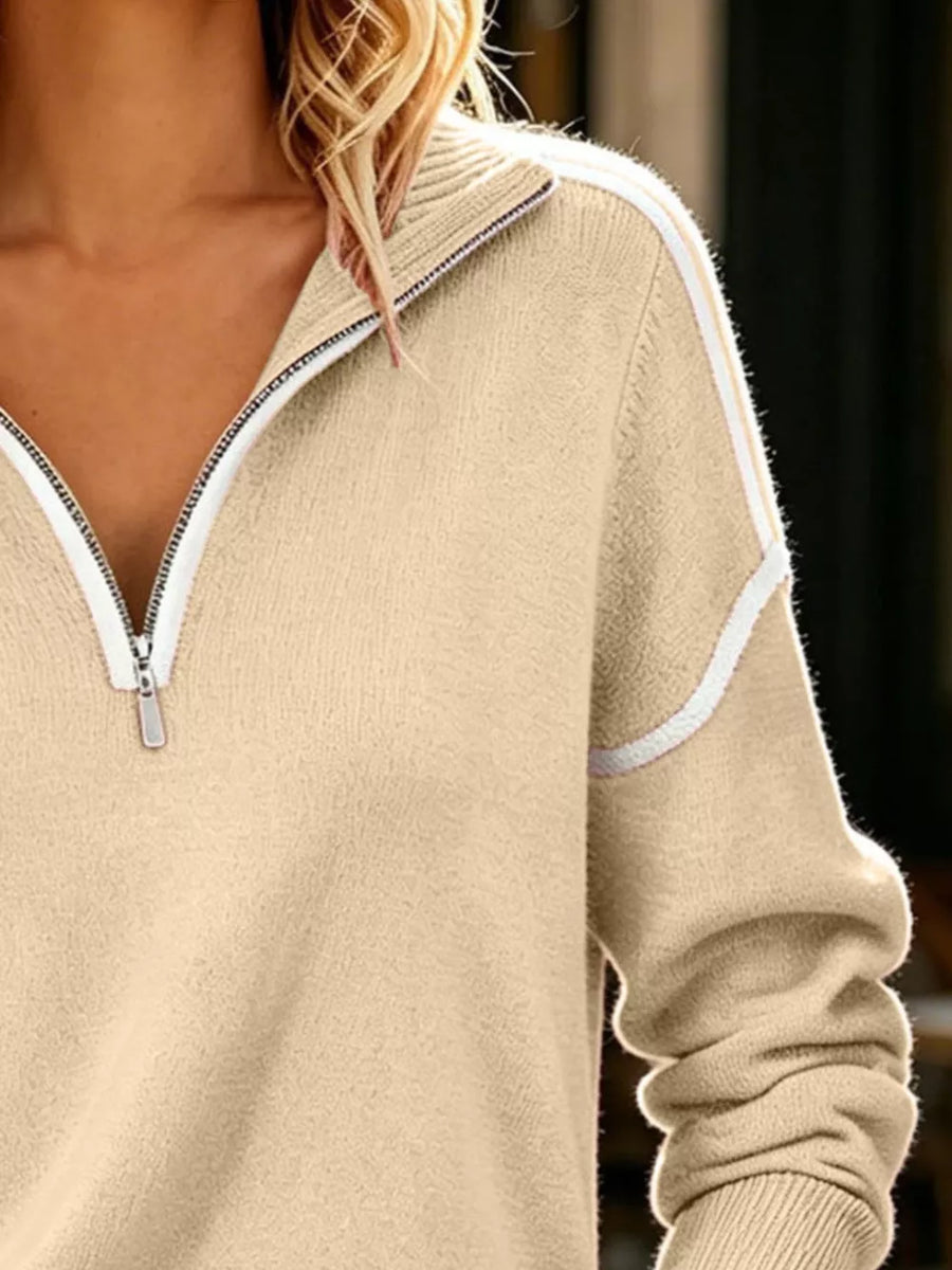 athleisure pullover sweater in Black with collared