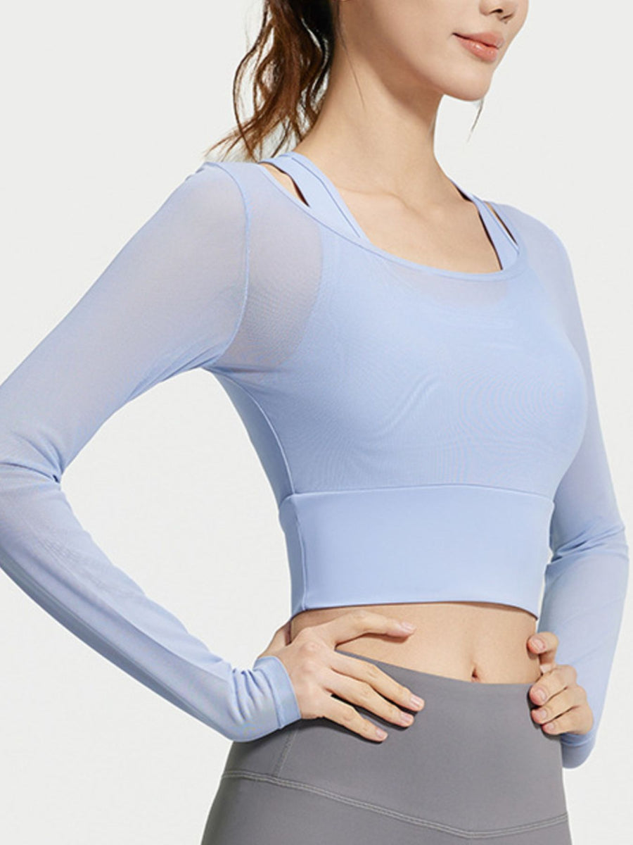 100% polyester Care instructions: Machine wash cold t-shirt in Light Blue with fitted silhouette