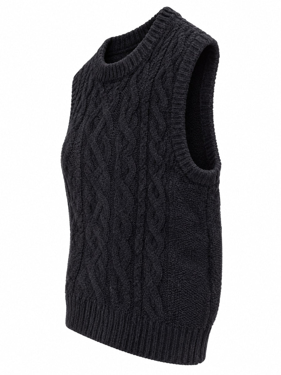 Cable-Knit Sweater Vest in Gray with cable-knit