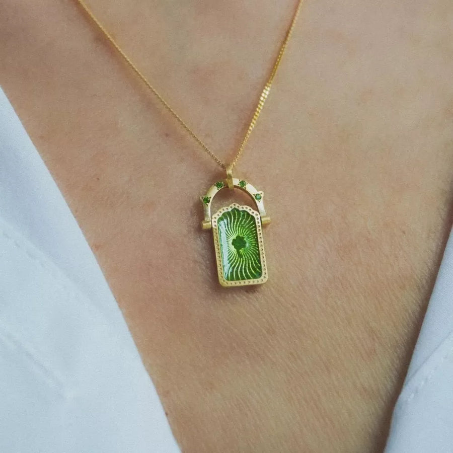 necklace featuring graphic in red with 18K Gold-Plated,Resin,Titanium Steel Care instructions: Avoid wearing during exe