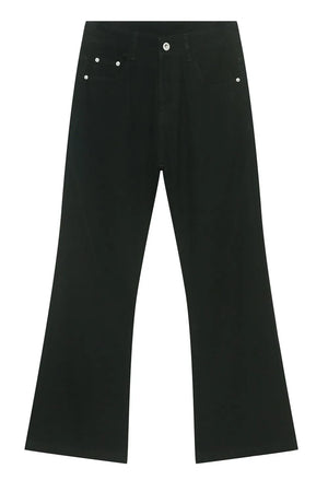 Dark denim bootcut trousers with classic five-pocket styling.