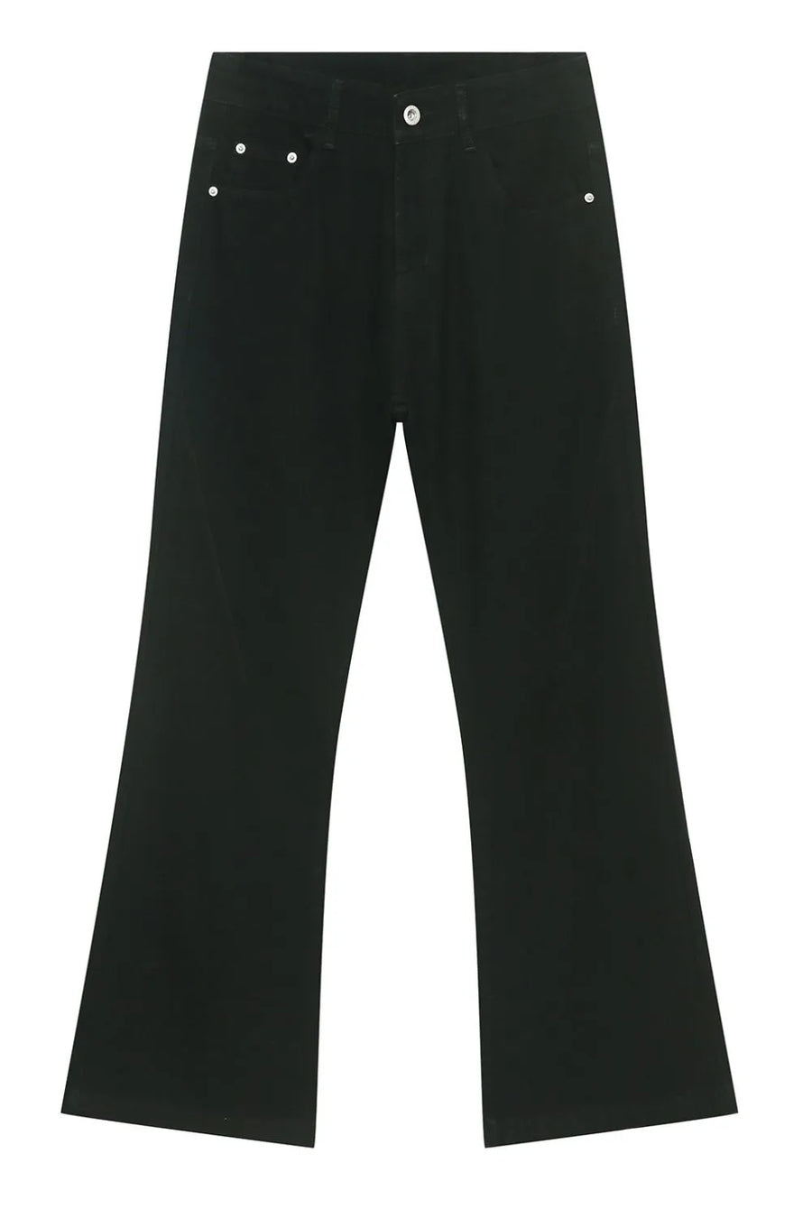 Dark denim bootcut trousers with classic five-pocket styling.